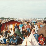 The crowd at the Pyramid Stage - camping at close quarters! 